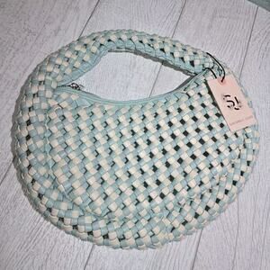 SINCERELY JULES White/Light Teal Woven Shoulder Bag NWT. 12x7"